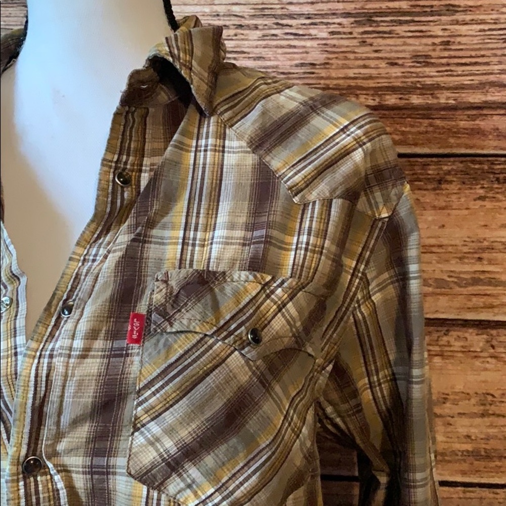 Levi’s• Snap Button Yellow & Brown Rustic Top - Picture 6 of 7